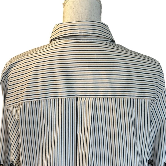 Chicos Classic Striped Long Sleeve Embroidered Poplin Button Down Shirt SZ Large - Picture 6 of 9